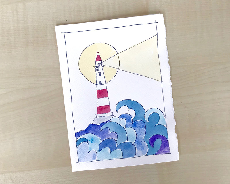 Hand Painted Watercolor Lighthouse Greeting Card