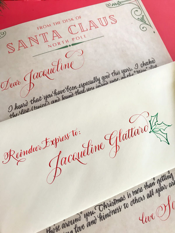 Personalized Santa Letter with  Addressed Envelope - Hand lettered Calligraphy