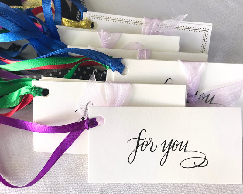 FOR YOU - hand lettered calligraphy gift tags with ribbon