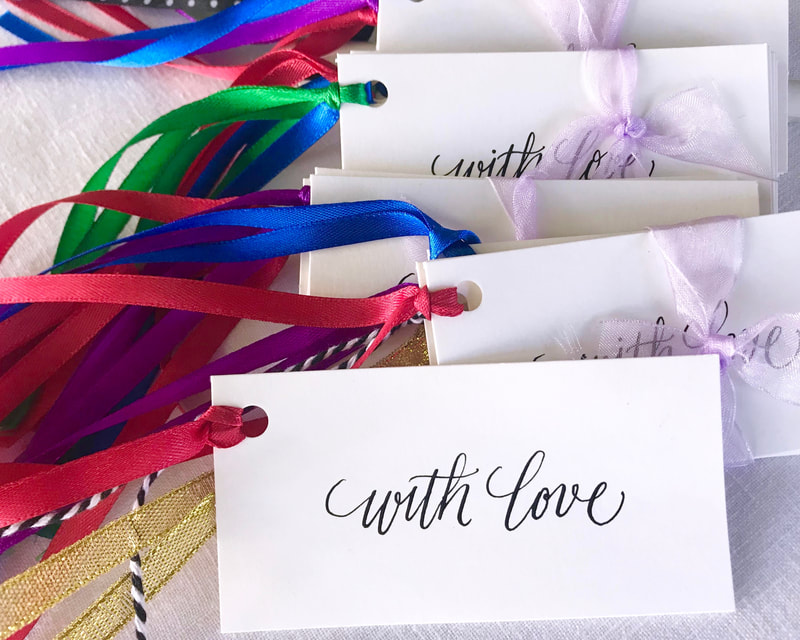 WITH LOVE - hand lettered calligraphy gift tags with ribbon